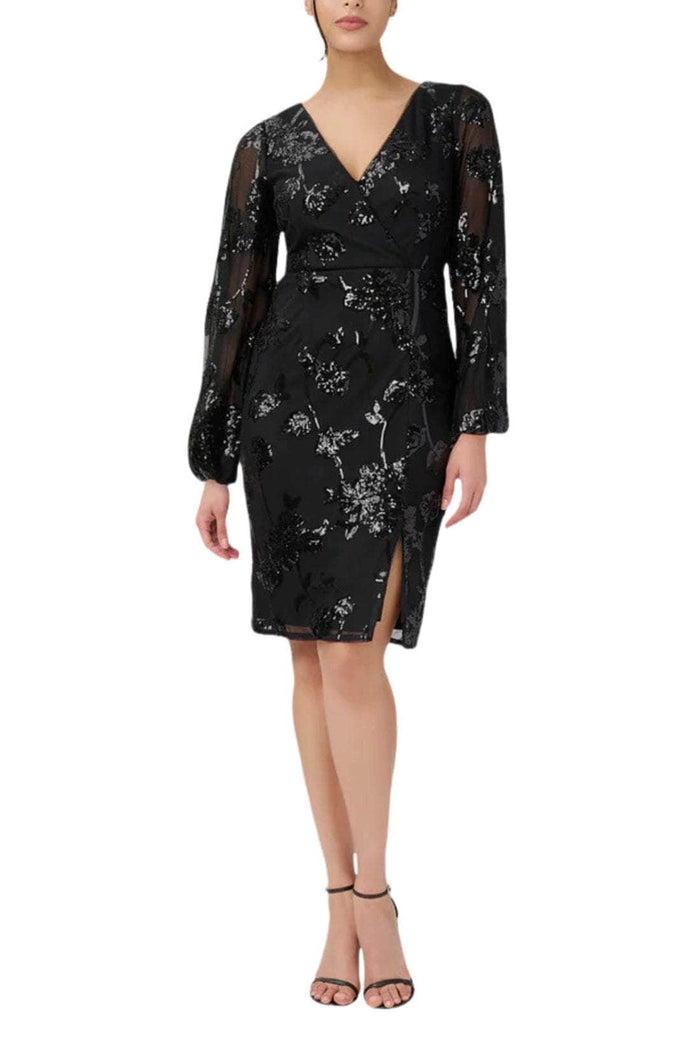 Adrianna Papell AP1E210109 - Sequined Surplice V-Neck Cocktail Dress Cocktail Dresses 0 / Black