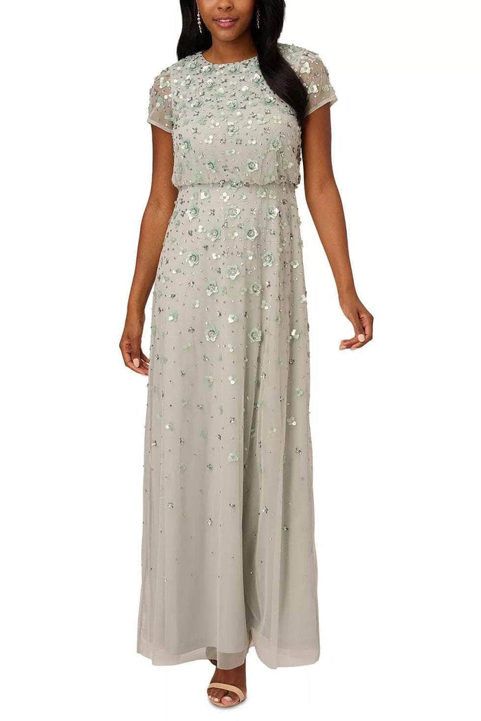 Adrianna Papell AP1E210415 P - Embellished Cap Sleeve Long Dress Mother Of The Bride Dresses 2P / Frosted Sage