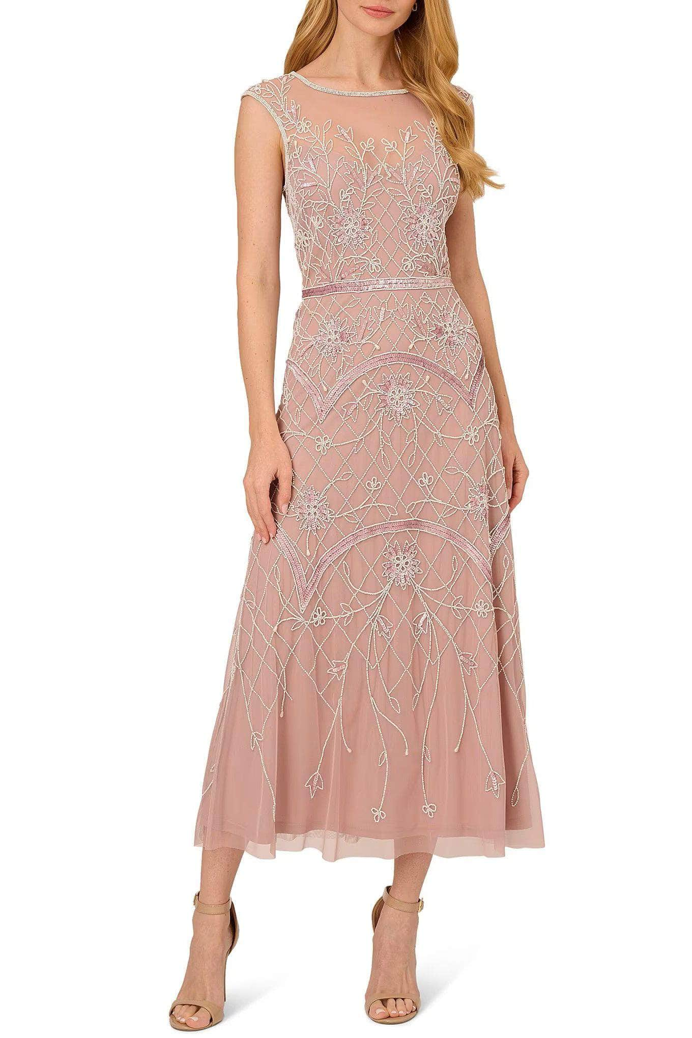 Adrianna Papell AP1E210426 P Beaded Illusion Bateau Dress