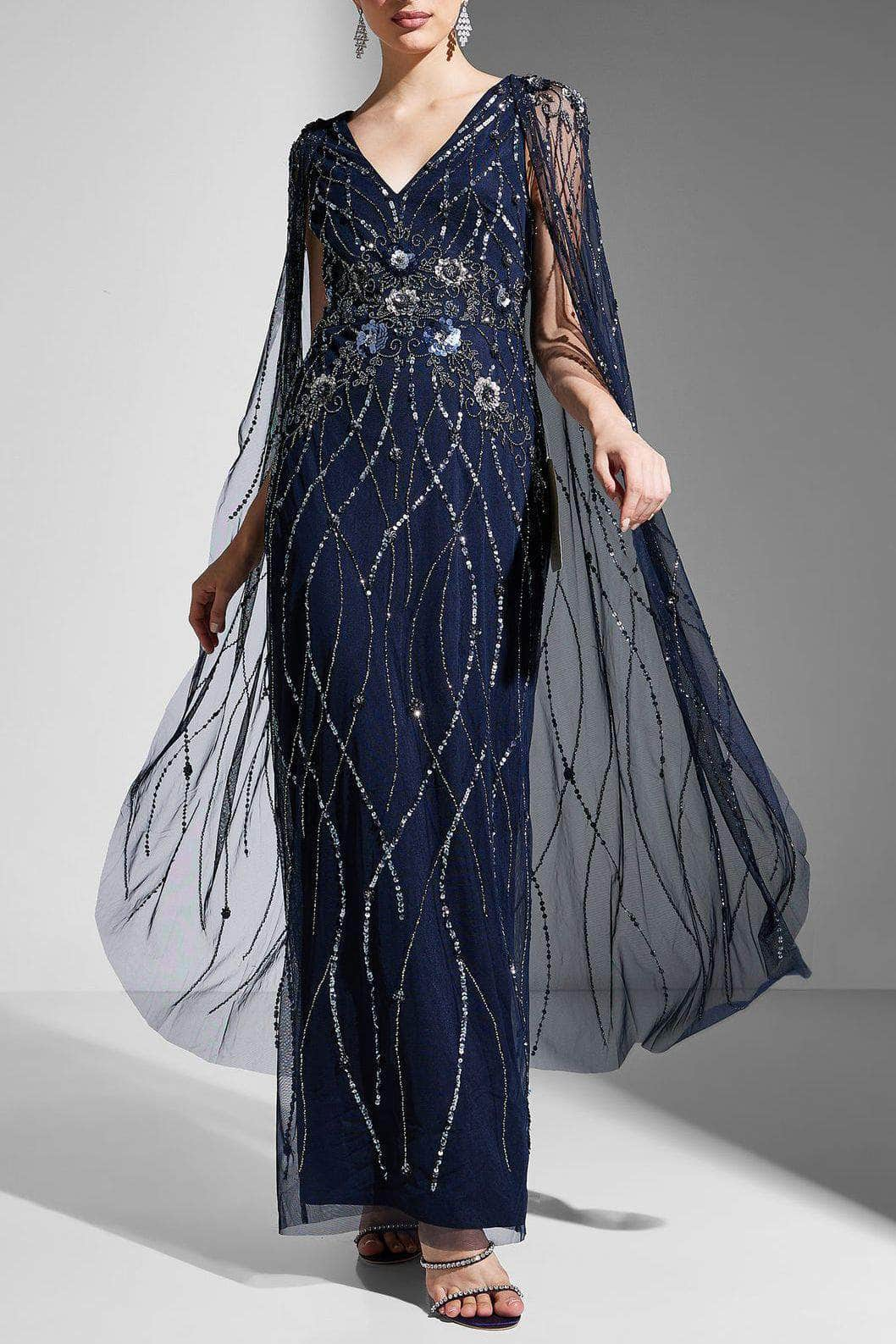 Adrianna Papell AP1E210623 Sheer Long Cape Evening Dress