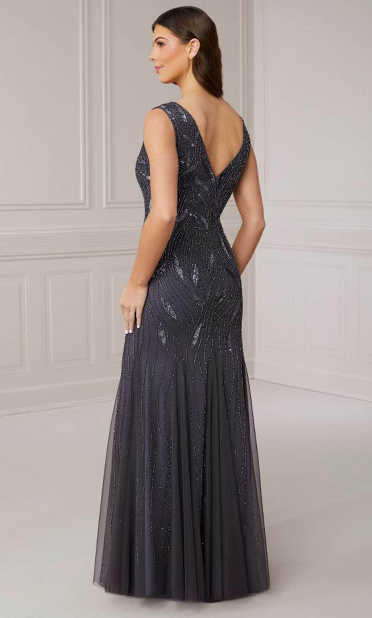 Adrianna Papell Platinum 40417 Beaded V Neck Evening Dress