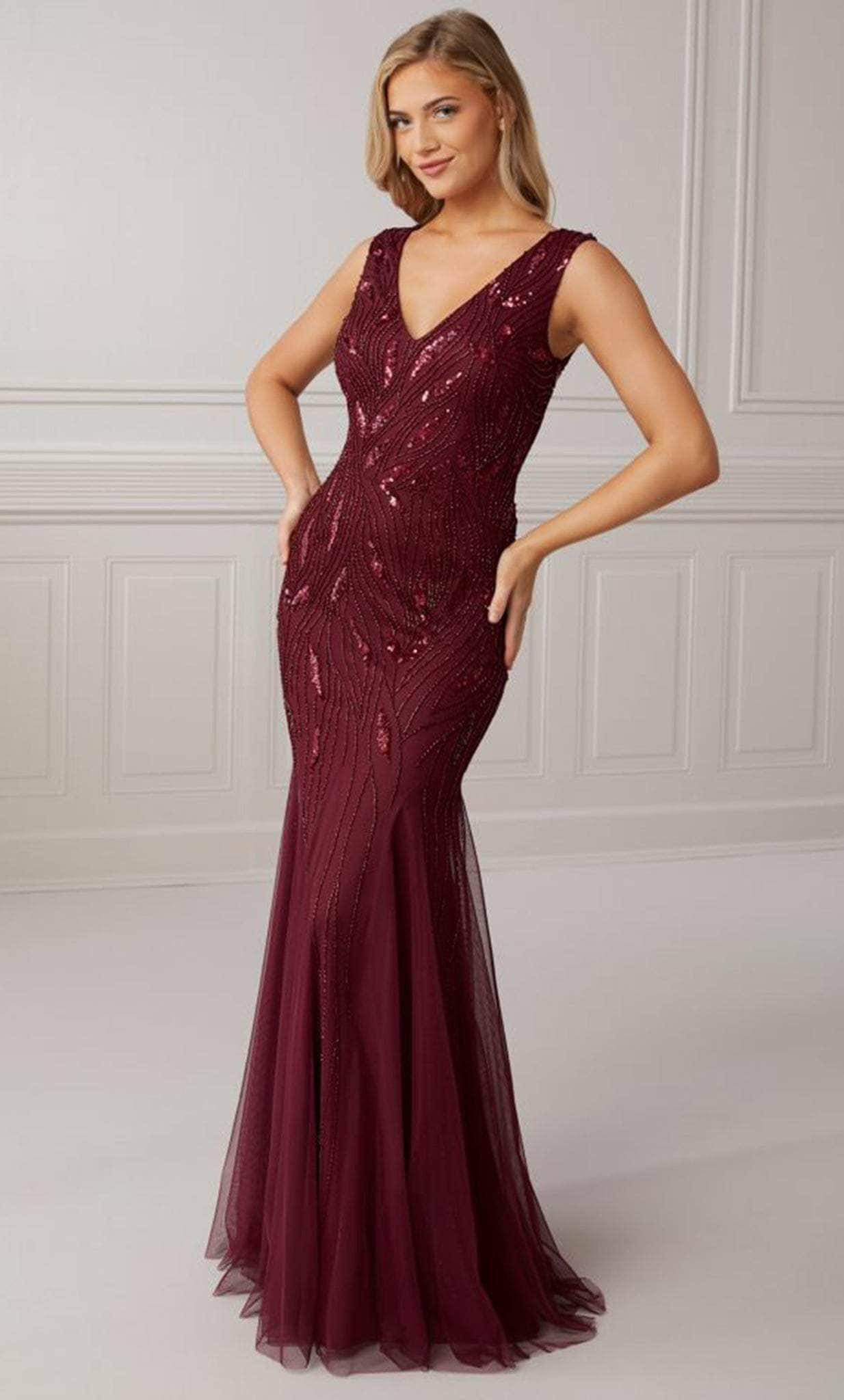 Adrianna Papell Platinum 40417 Beaded V Neck Evening Dress