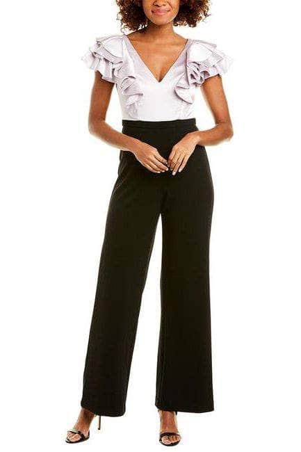 Aidan Mattox MD1E204772 - Ruffle Sleeve V-Neck Jumpsuit Semi Formal 0 / Blush Black