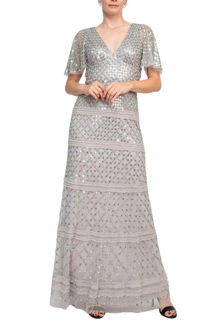 Aidan Mattox MD1E206559 - Short Sleeve Sequined Evening Dress Mother Of The Bride Dresses 0 / Silver Dove