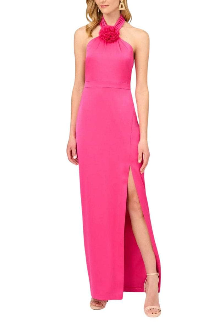 Aidan Mattox MD1E208156 - Rosette Accent Halter Evening Dress Prom Dresses 10 / Hot Pink