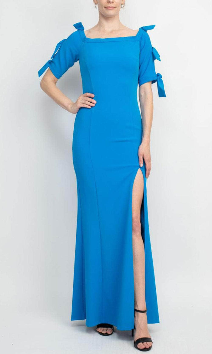 Alberto Makali 185656 - Bow Detailed Short Sleeve Long Dress Special Occasion Dress 2 / Electric Blue