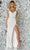 Aleta Couture 1109 - Beaded V-Neck High Slit Gown Special Occasion Dress 000 / Ivory/Silver