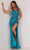 Aleta Couture 1115 - Beaded Plunging V-Neck Prom Gown Special Occasion Dress 000 / Turquoise