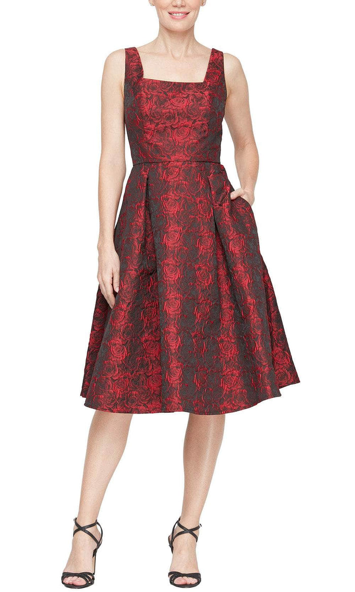 Alex Evenings 5181190 - Floral Square Neck Evening Dress Cocktail Dresses 2 / Black/Red