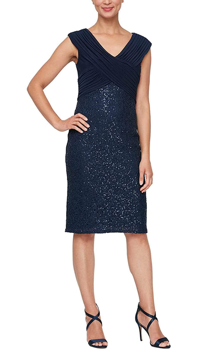 Alex Evenings 81122525 - Empire Cross Pleated Bod Midi Dress Cocktail Dresses 2 / Navy