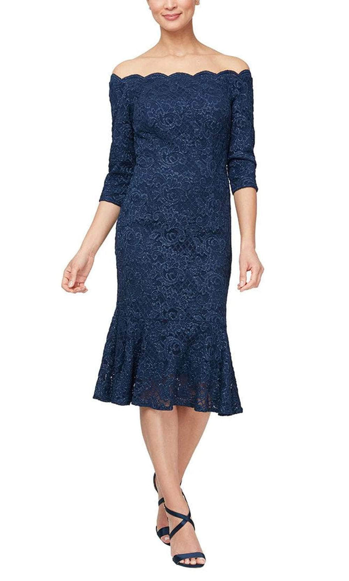 Alex Evenings 81122610 - Scallop Detail Lace Dress Semi Formal 2 / Navy