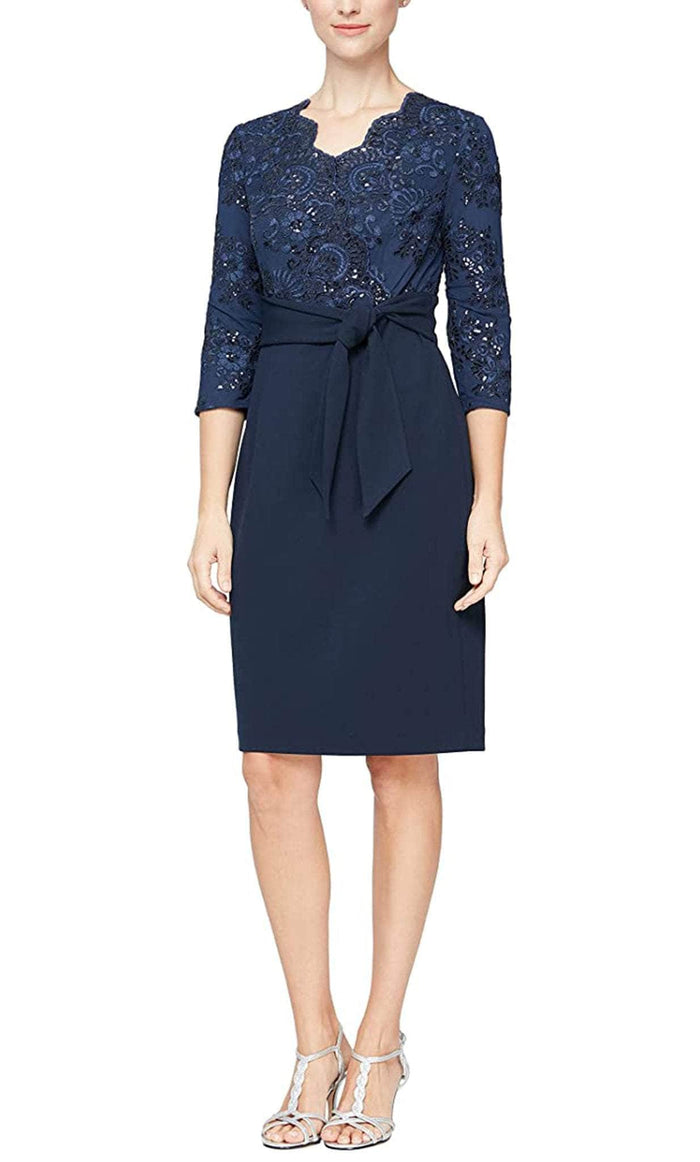 Alex Evenings 81171230 - Scalloped Neck Complementing Midi Dress Cocktail Dresses 2 / Navy