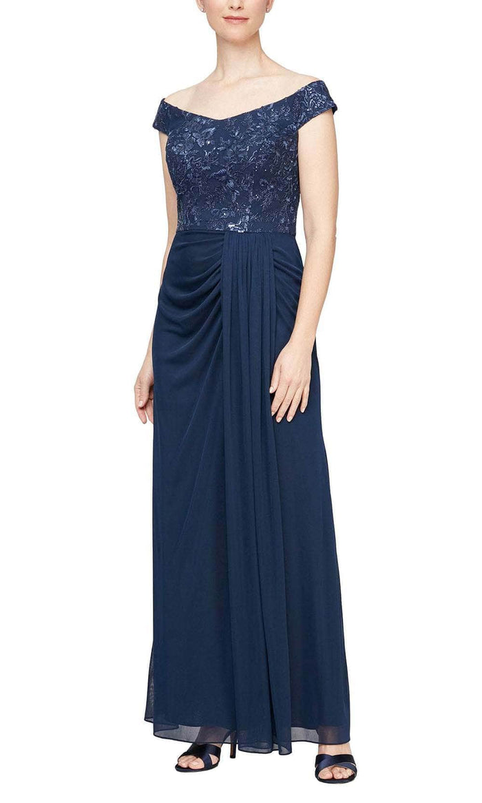 Alex Evenings 81171534 - Off Shoulder Embroidered Bodice Gown Evening Dresses 2 / Navy