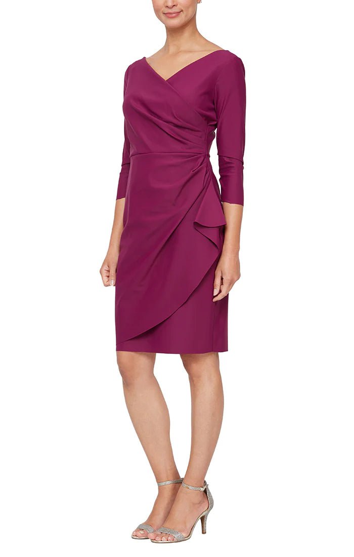 Alex Evenings 8134228 - Quarter Sleeve V-Neck Formal Dress Semi Formal 2 / Passion