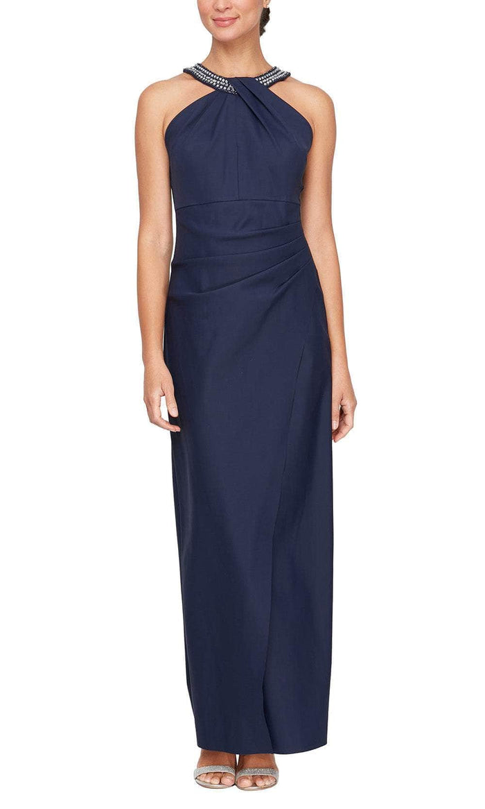 Alex Evenings 8134313 - Beaded High Halter Formal Dress Evening Dresses 2 / Navy