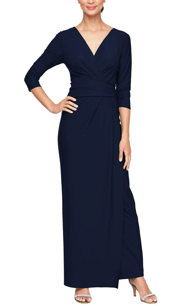 Alex Evenings 8134413 - V-Neck Tucking Detail Formal Gown Mother of the Bride Dresses 2 / Navy