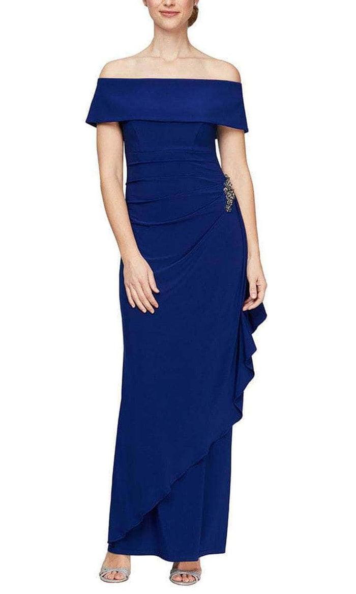 Alex Evenings - 81351528 Off-Shoulder Matte Jersey Long Dress Evening Dresses 2 / Dark Royal