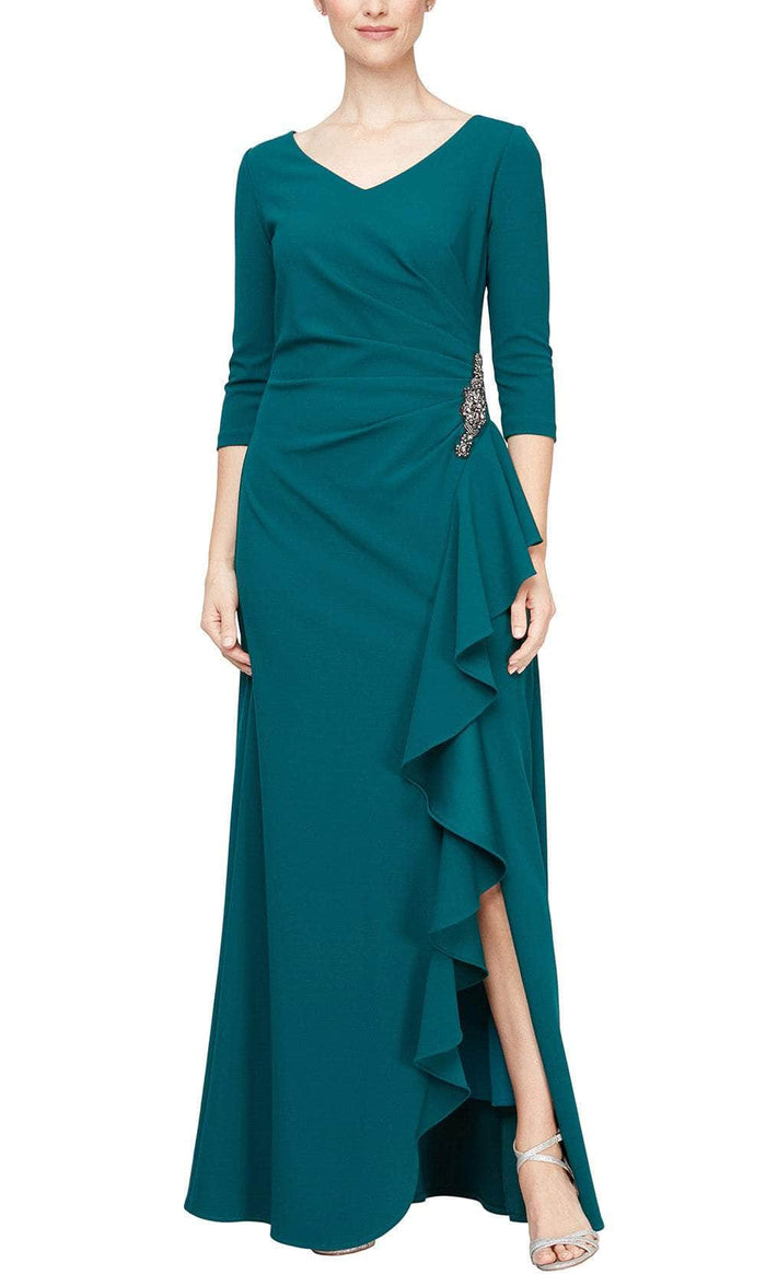 Alex Evenings 8160400 - Ruffle Cascade V-Neck Formal Gown Mother of the Bride Dresses 2 / Deep Teal