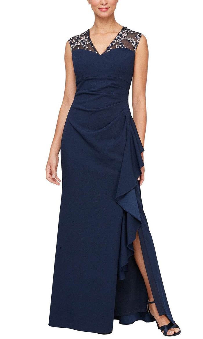 Alex Evenings 8160409 - V-Neck Ruffled Accent Evening Gown Evening Dresses 4 / Navy/Pink