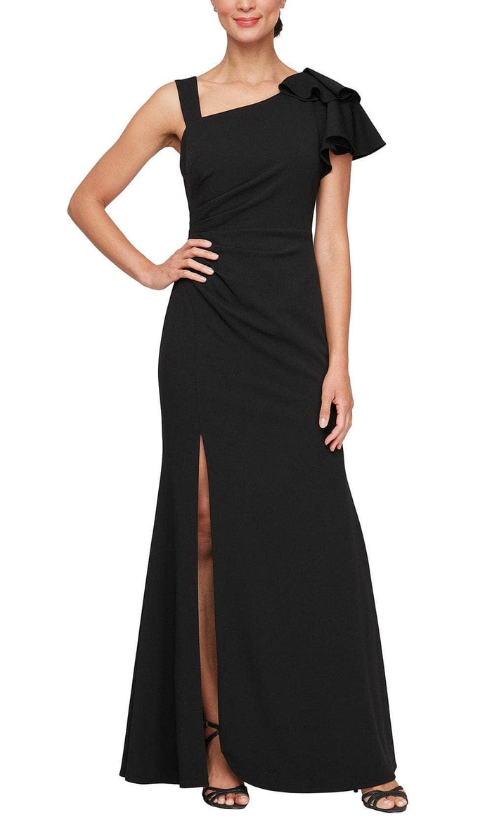 Alex Evenings 8160422 - Asymmetric Neck Side Slit Formal Gown Formal Gowns 2 / Black