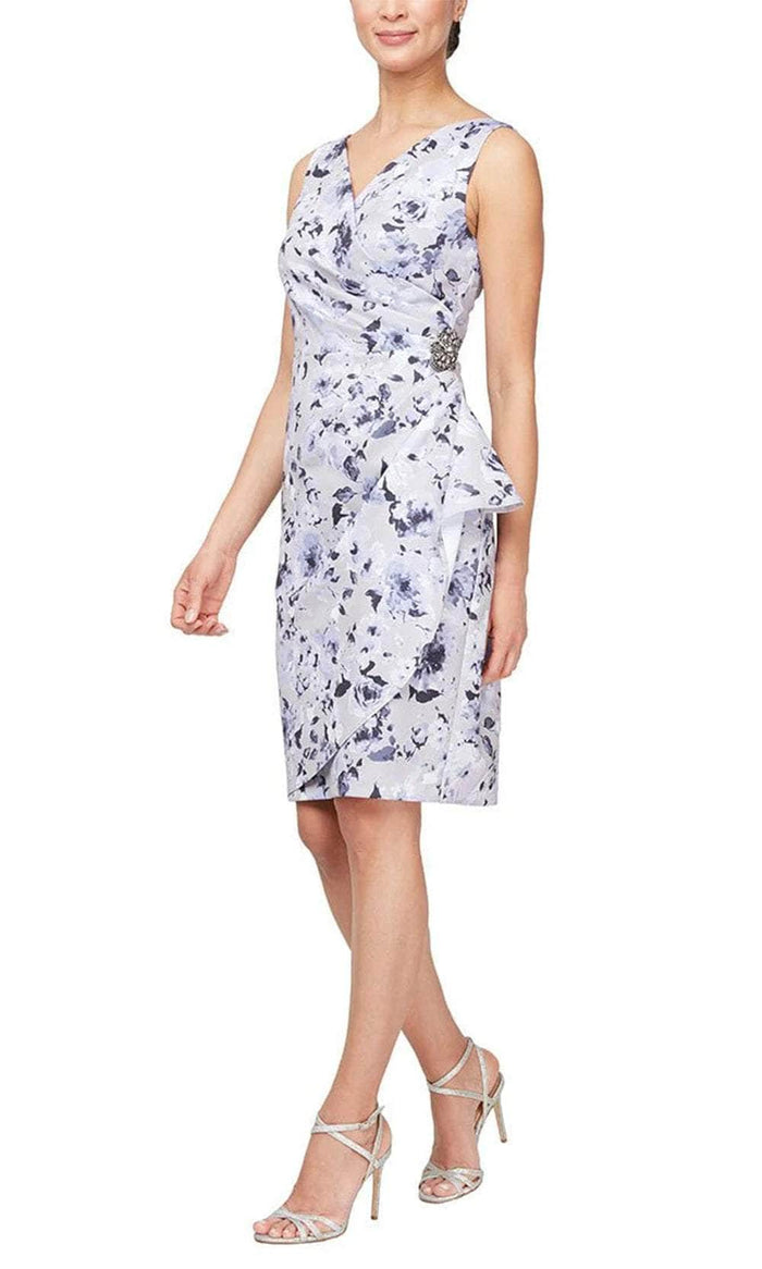 Alex Evenings 8160433 - Floral Sheath Cocktail Dress Wedding Guest 2 / Silver Multi