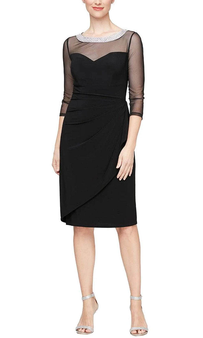 Alex Evenings 8191965 - Sheer Quarter Sleeve Embellished Knee-Length Dress Wedding Guest 2 / Black