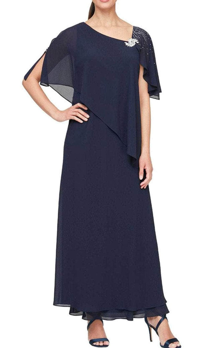 Alex Evenings - 8192003 Chiffon Cape Dress Mother of the Bride Dresses 18 / Navy