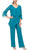 Alex Evenings 8192004 - Ruffled Scoop Neck Pantsuit Evening Dresses 2 / Teal