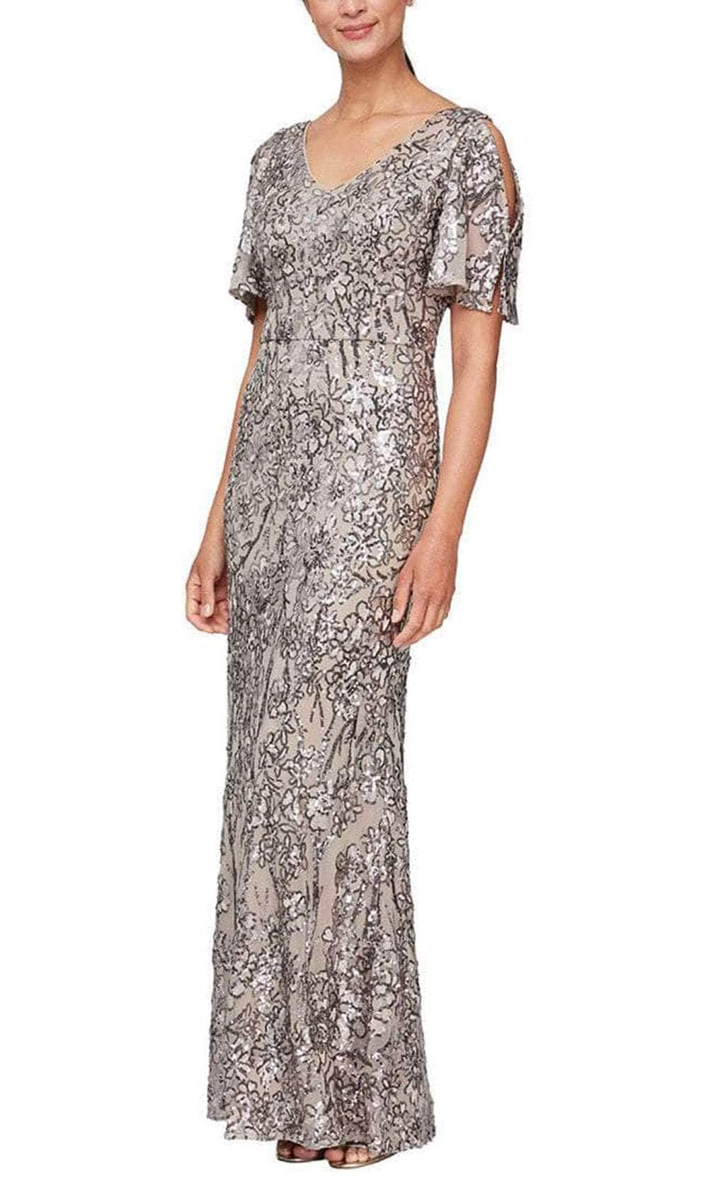 Alex Evenings - 8196611 Flutter Sleeves Sequined Long Gown – Couture Candy