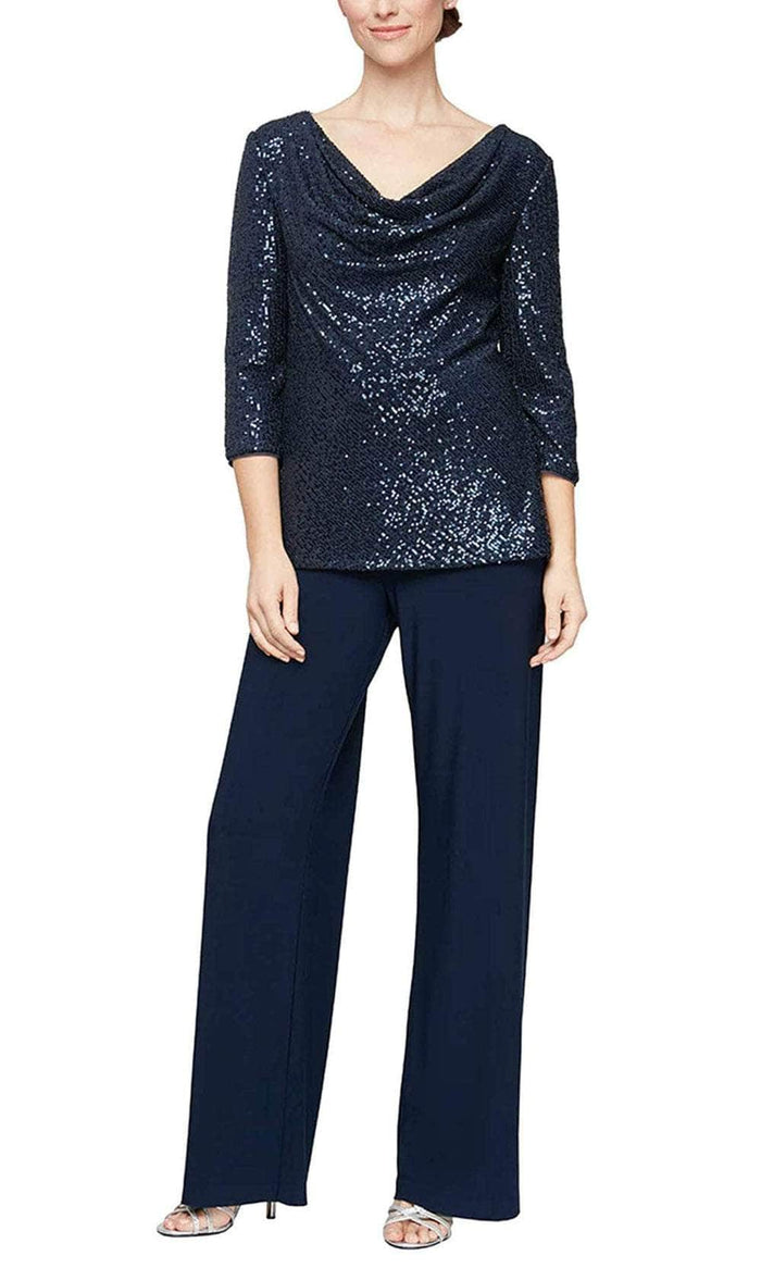 Alex Evenings 8196808 - Quarter Sleeve Two-Piece Pantsuit Formal Pantsuits 2 / Dark Navy