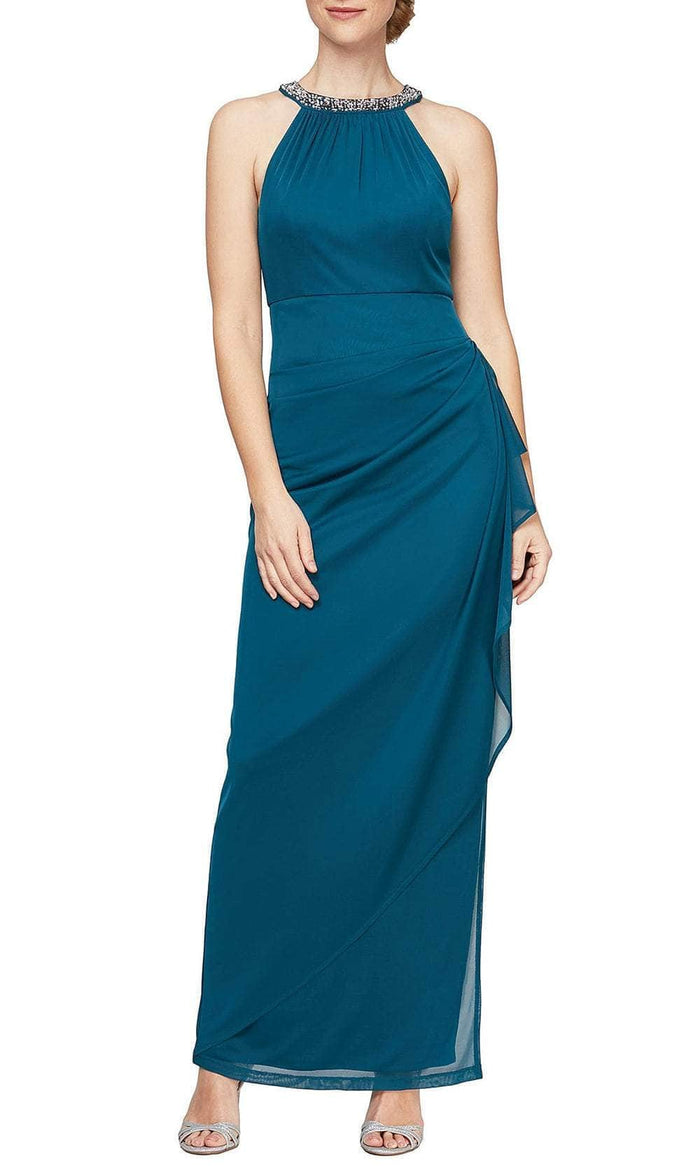 Alex Evenings 8232966 - Beaded Halter Evening Dress Evening Dresses 4P / Electric/Blue