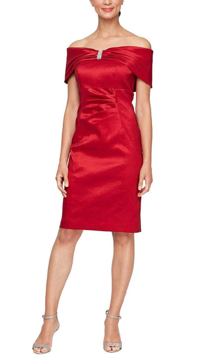 Alex Evenings 8266685 - Off-Shoulder Embelished Cocktail Dress Wedding Guest 4P / Red