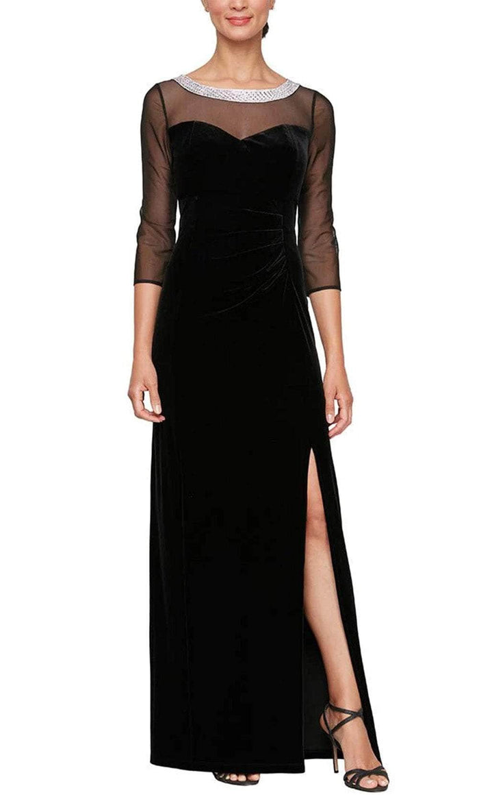 Alex Evenings 8291951 - Embellished Sheer Quarter Sleeve Evening Gown Mother of the Bride Dresses 4P / Black