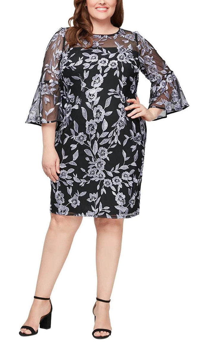 Alex Evenings 84171623 - Embroidered Sheath Plus Dress Semi Formal 14W / Black Lavender