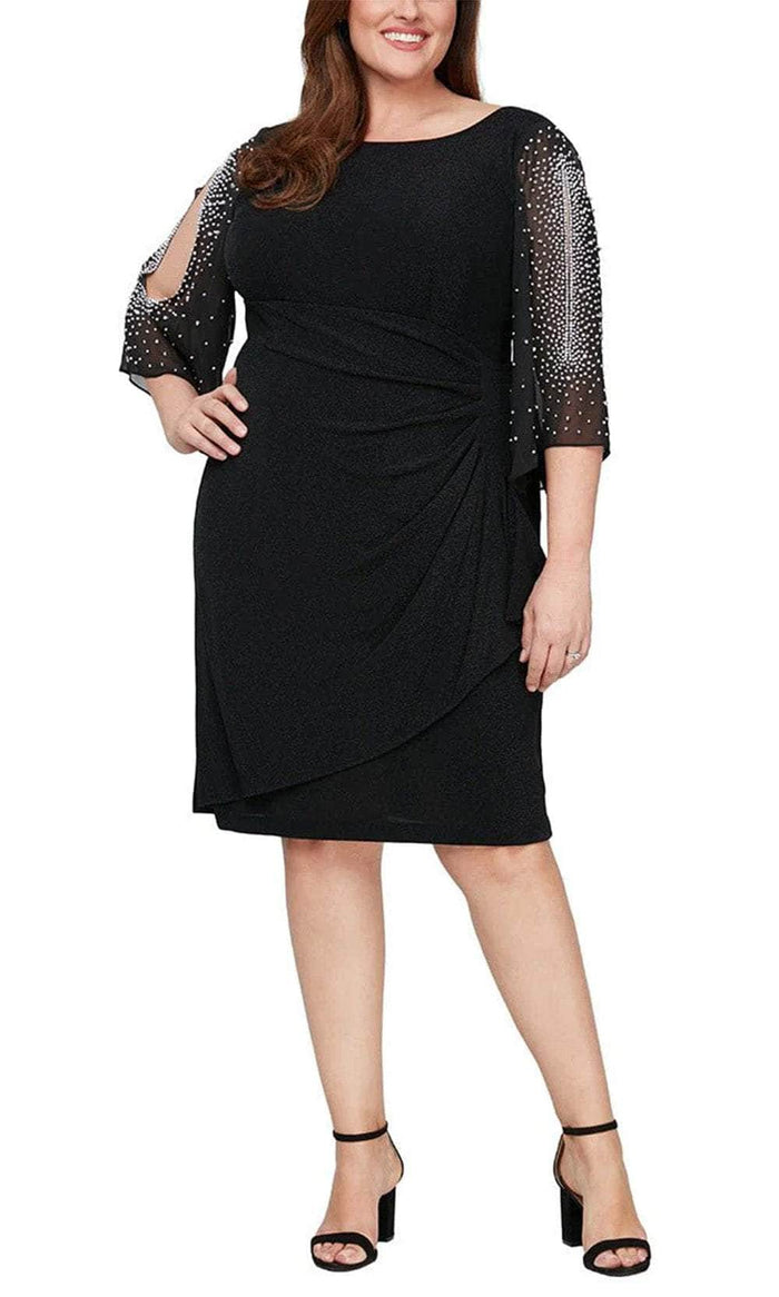 Alex Evenings 8427604 - Split Sheer Sleeve Formal Dress Cocktail Dresses 14W / Black