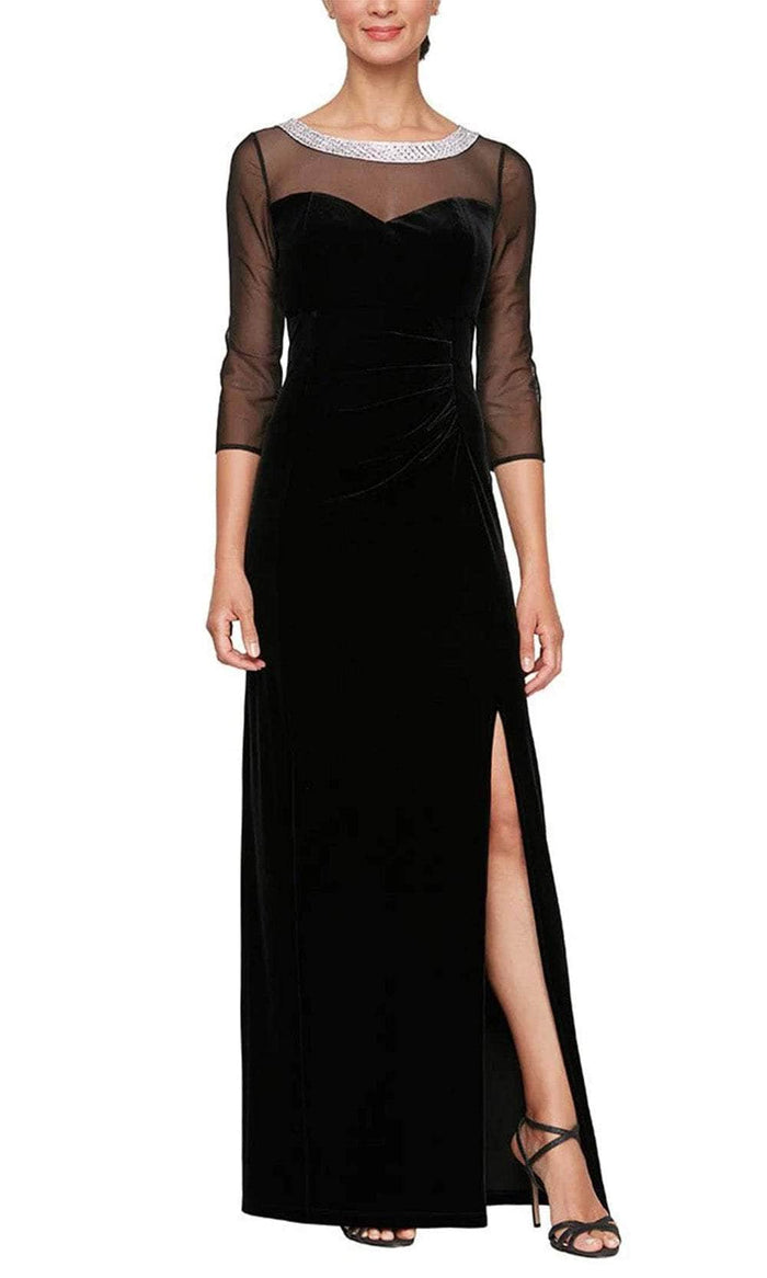 Alex Evenings 8491951 - Embellished Sheer Quarter Sleeve Evening Gown Mother of the Bride Dresses 14W / Black