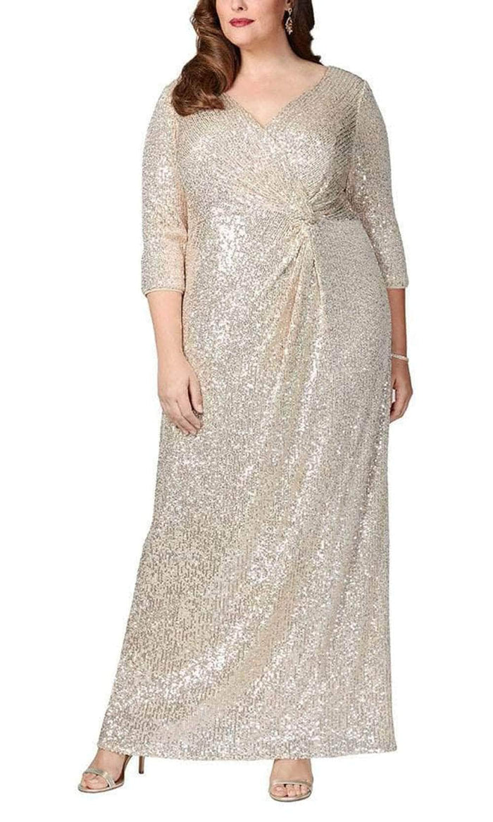 Alex Evenings 8496646 - Sequin Faux Surplice V Neck Gown Evening Dresses 14W / Taupe