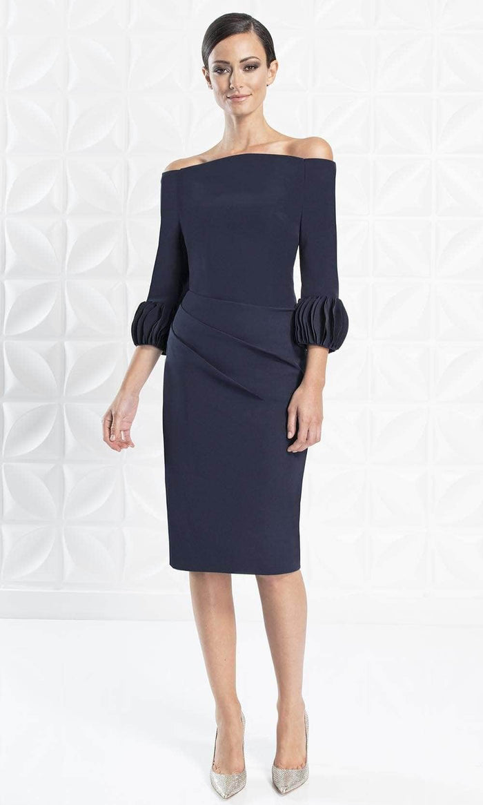 Alexander by Daymor - 1281 Fitted Bodice Straight-Across Neck Knee-Length Dress Semi Formal 12 / Navy