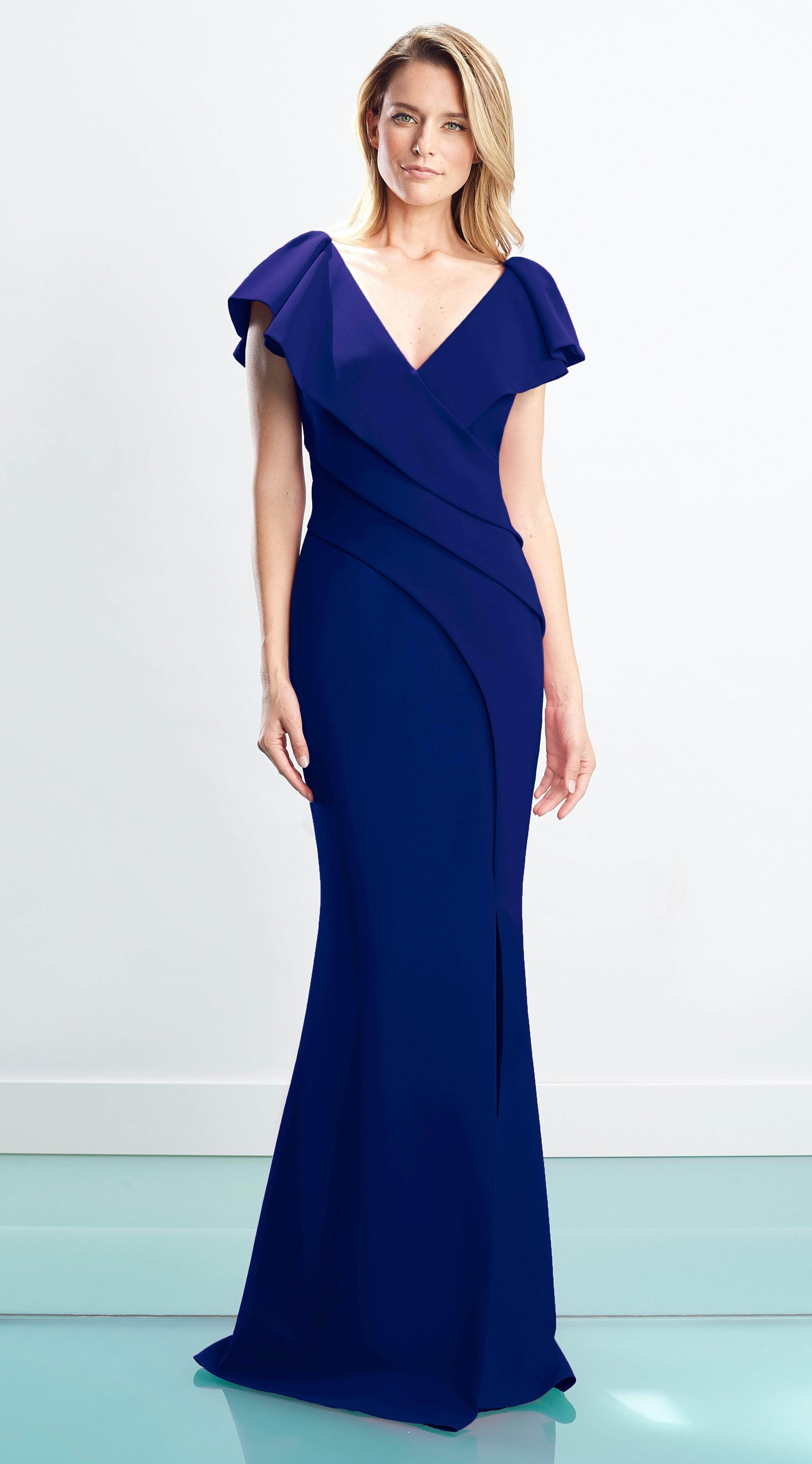 Alexander by Daymor - 1456 Cap Sleeves V-Neck Trumpet Gown With Slit ...
