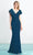 Alexander by Daymor - 1456 Cap Sleeves V-Neck Trumpet Gown With Slit Evening Dresses 4 / Tilight Blue