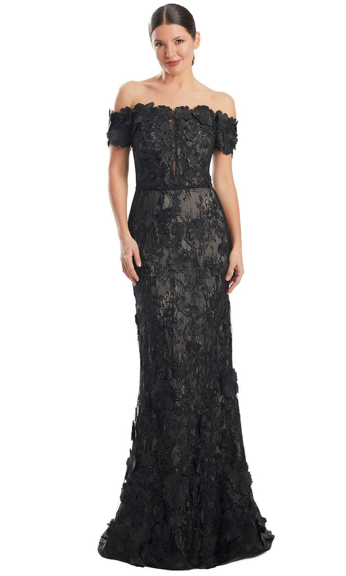 Alexander by Daymor 1971S24 - Lace Applique Off Shoulder Prom Gown Prom Dresses 4 / Black