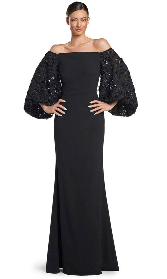 Alexander by Daymor 2047F24 - Lace Off-Shoulder Long Gown Mother of the Bride Dresses 4 / Black