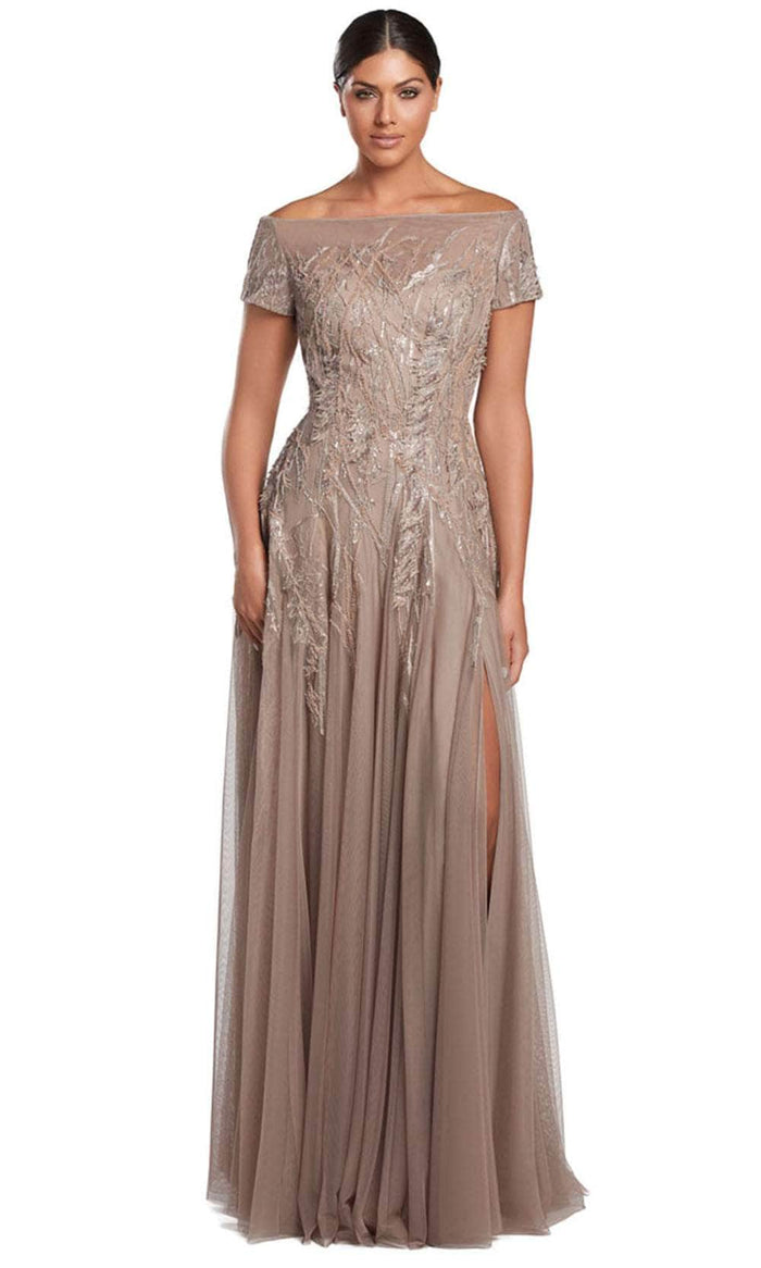 Alexander by Daymor 2051F24 - Embellished Off-Shoulder Evening Gown Mother of the Bride Dresses 4 / Bisque/Multi