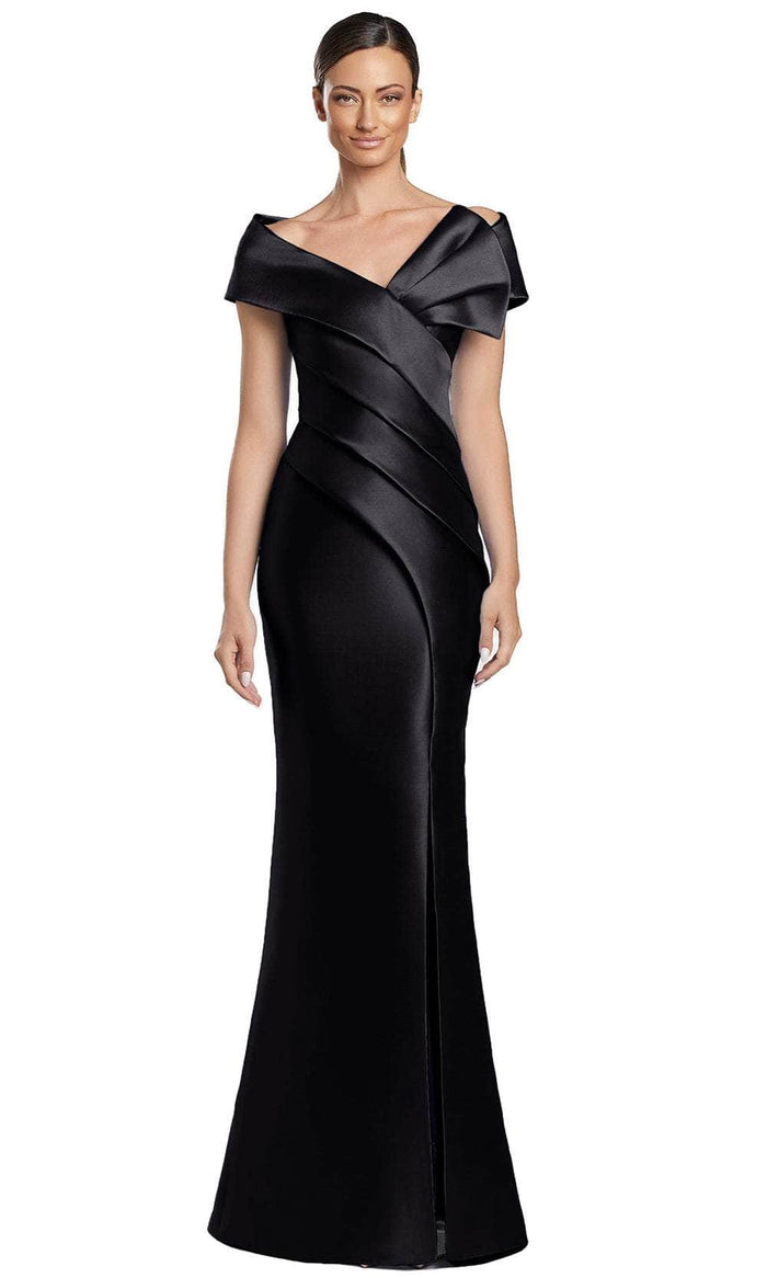 Alexander by Daymor 2052F24 - Pleated Bodice Off Shoulder Evening Gown Mother Of The Bride Dresses 4 / Black