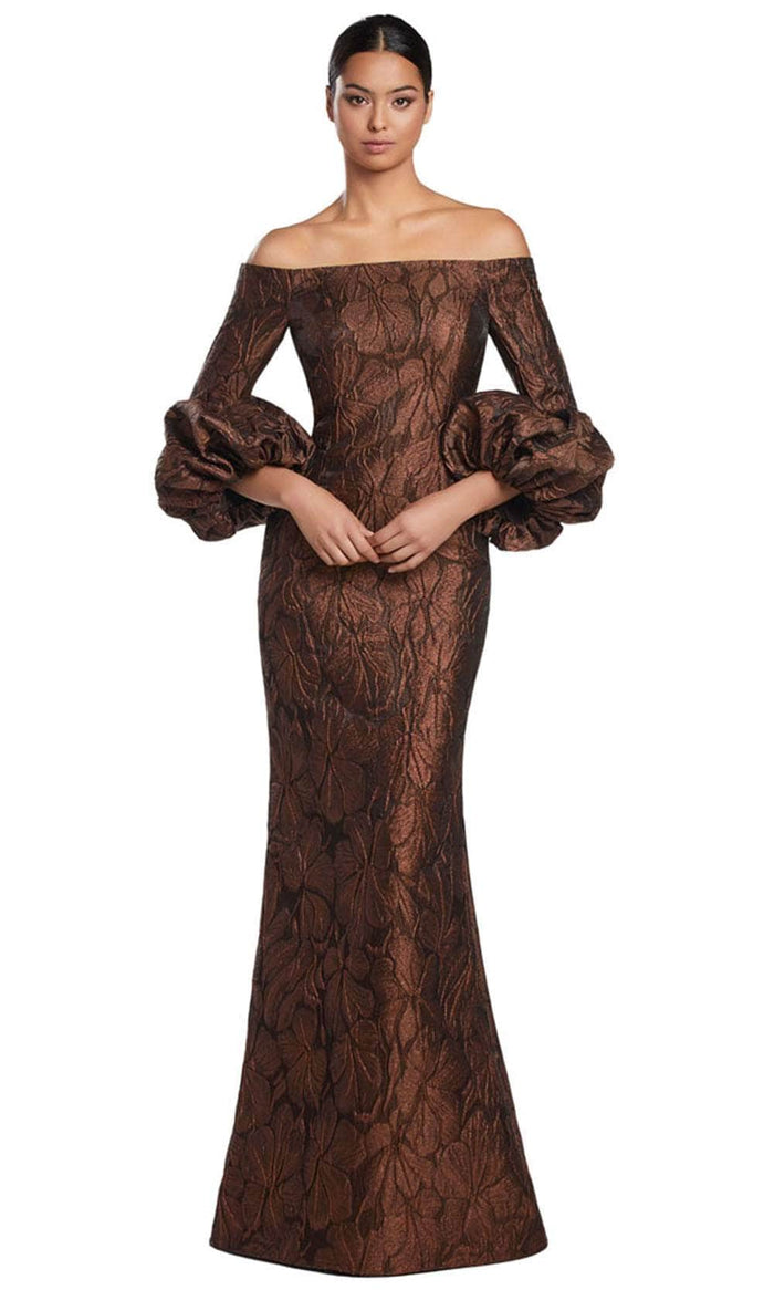 Alexander by Daymor 2054F24 - Off-Shoulder Long Sleeve Long Gown Mother of the Bride Dresses 4 / Copper