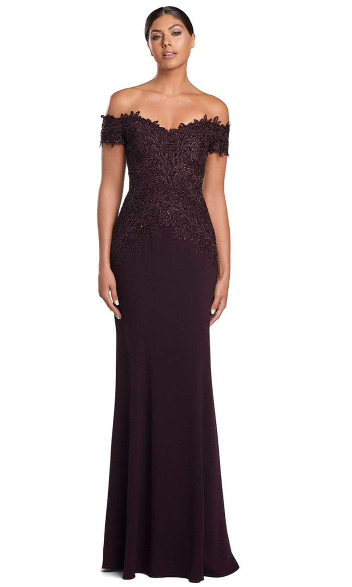 Alexander by Daymor 2057F24 - Embroidered Off Shoulder Evening Gown Prom Dresses 4 / Aubergine