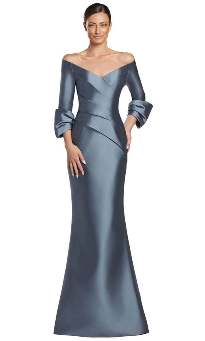 Alexander by Daymor 2060F24 - Off Shoulder V-Neck Formal Gown Mother Of The Bride Dresses 16 / Pewter