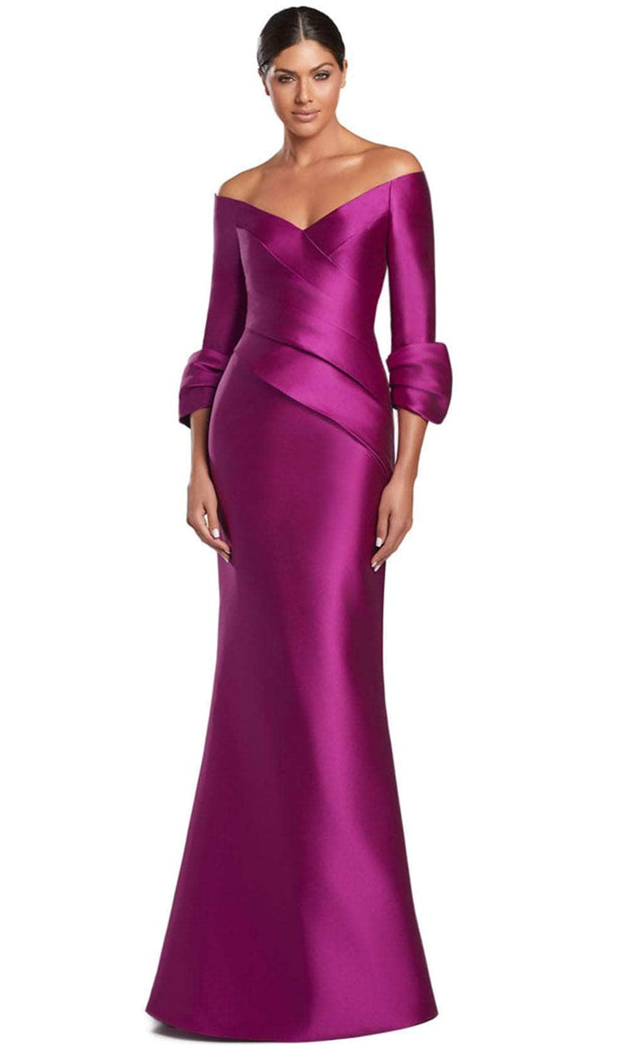 Alexander by Daymor 2060F24 - Quarter Sleeve V-Neck Evening Gown Mother Of The Bride Dresses 4 / Magenta