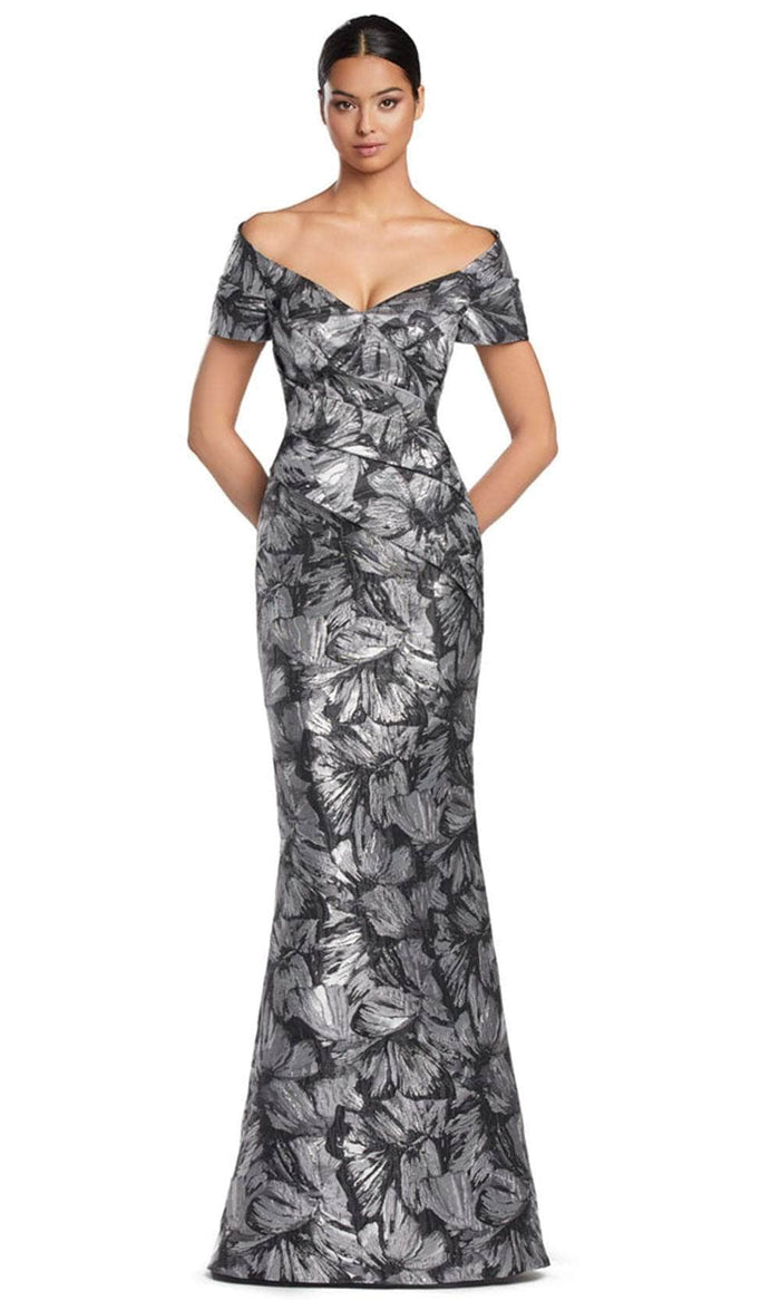 Alexander by Daymor 2062F24 - Pleated Off-Shoulder Evening Gown Mother of the Bride Dresses 4 / Black/Multi