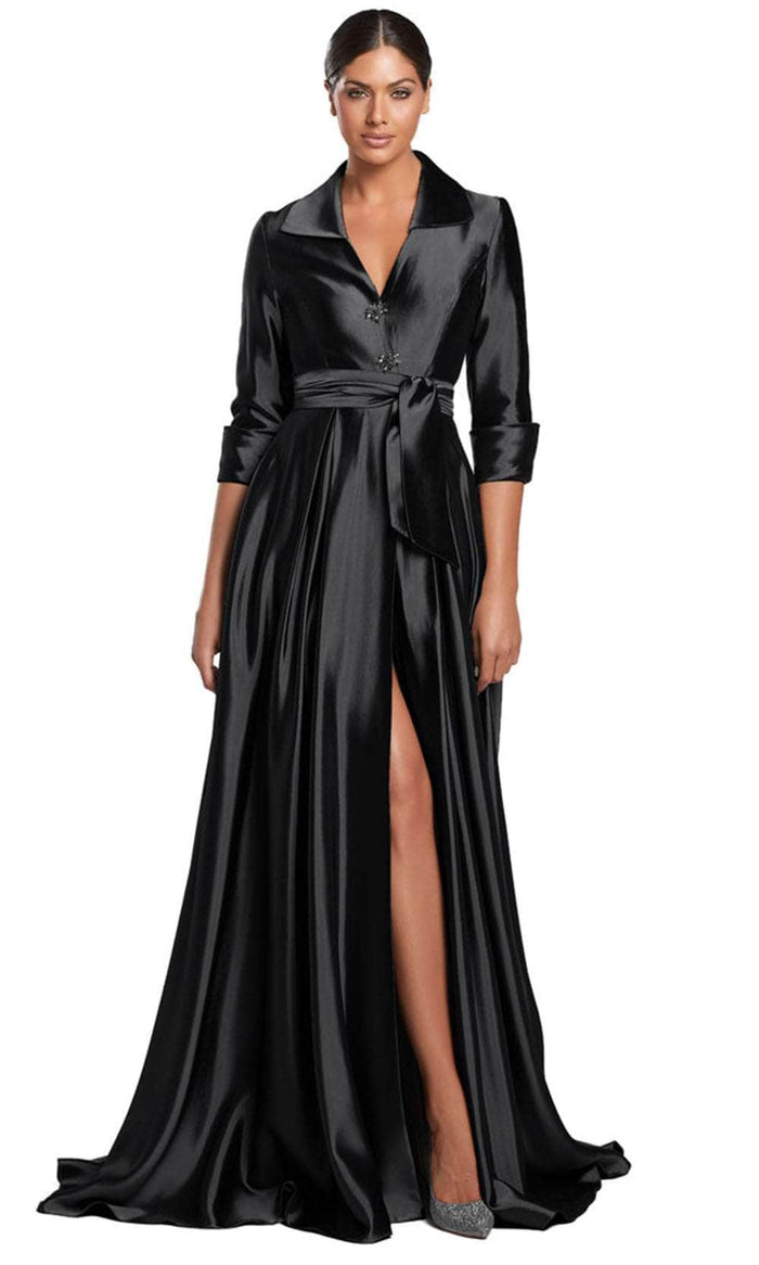 Alexander by Daymor 2067F24 - Collared V-Neck A-Line Evening Gown Evening Dresses 4 / Black